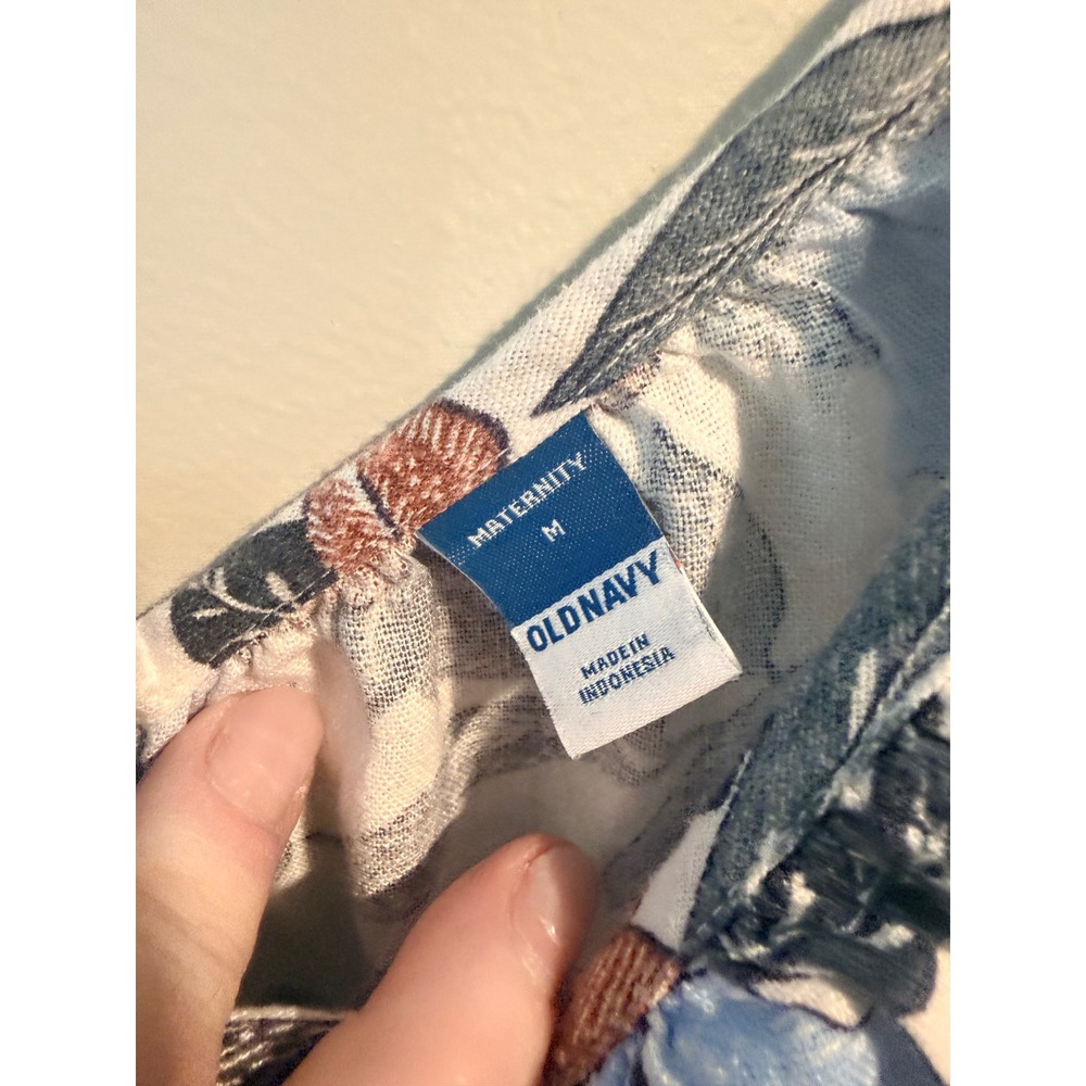 Old Navy Maternity Blue Floral Linen Blend Wide Leg Jumpsuit Tie Strap Medium - Picture 4 of 10